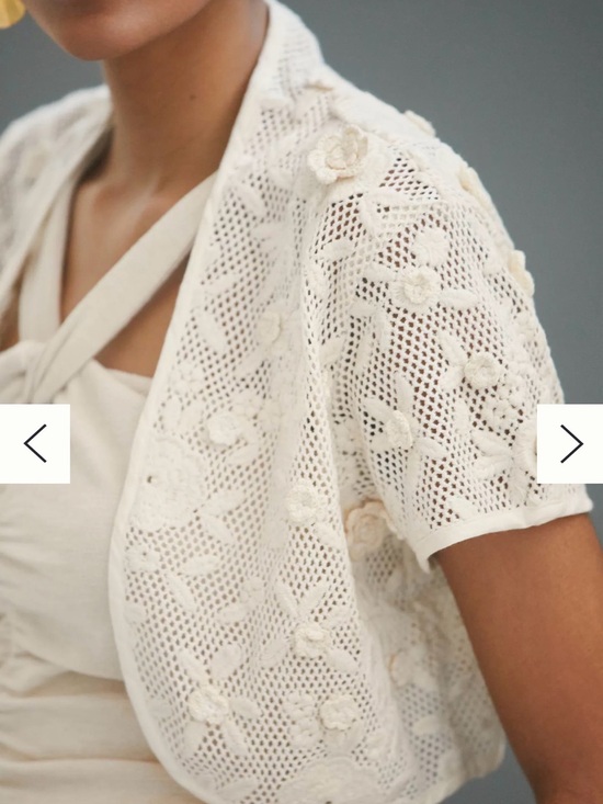 Anthropologie Tops - Maeve Anthropologie cream color crochet floral rosette cardigan shrug one size